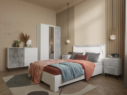 Модульная спальня Ливерпуль, белый/бетон светлый 